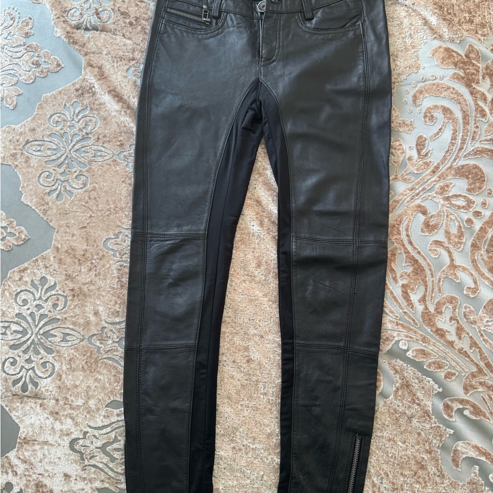 Bebe real leather vintage Black Leather moto Pants